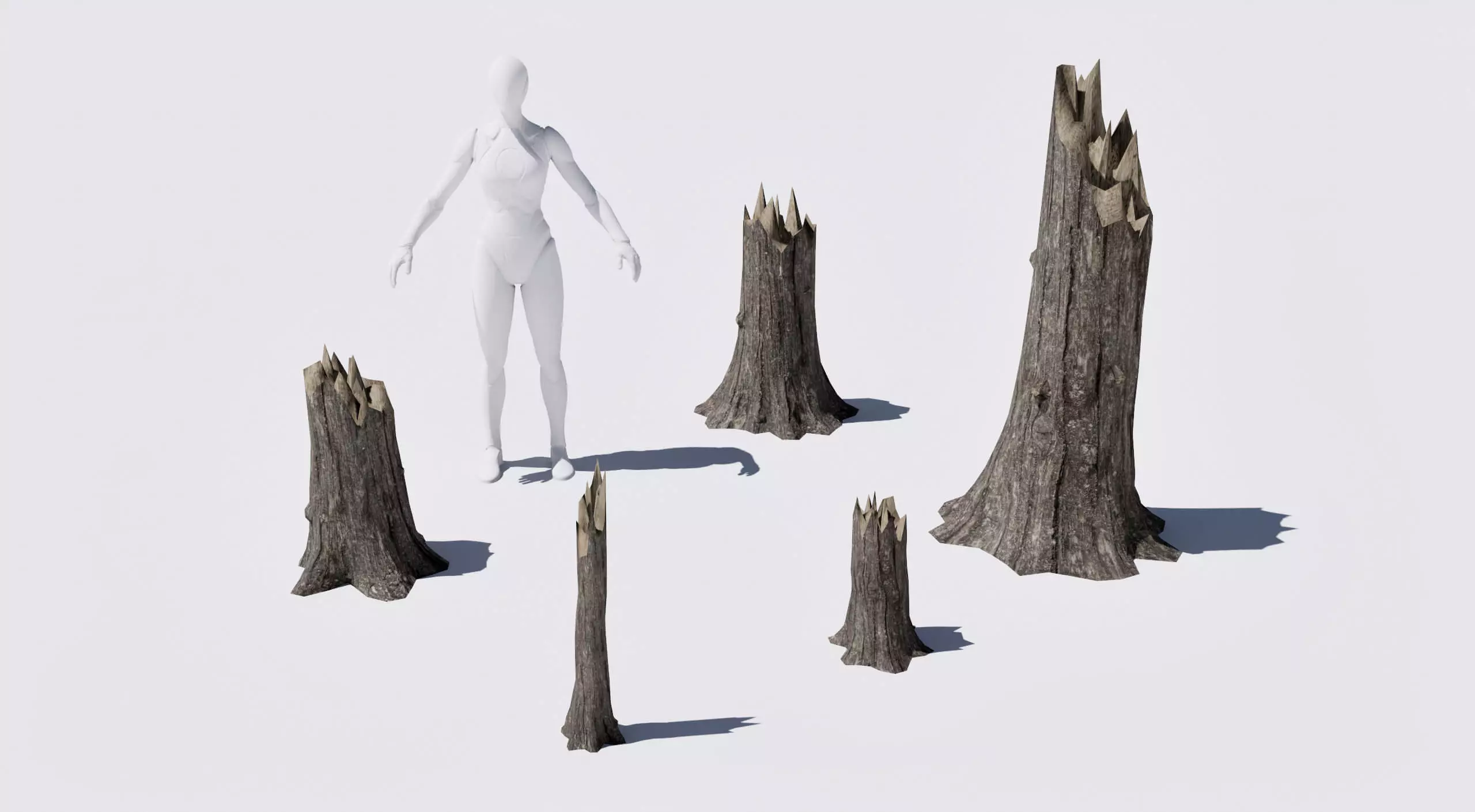Dead tree stumps set low poly and game ready Low-poly 3D model_0