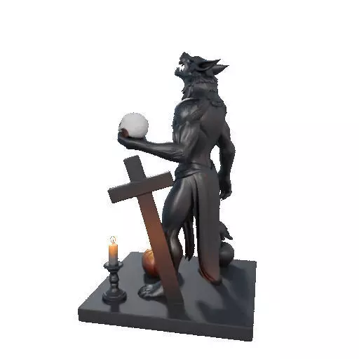 2631COLOR Werewolf Howling with Skull  3D Model  Halloween 3D print model_22