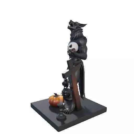 2631COLOR Werewolf Howling with Skull  3D Model  Halloween 3D print model_26