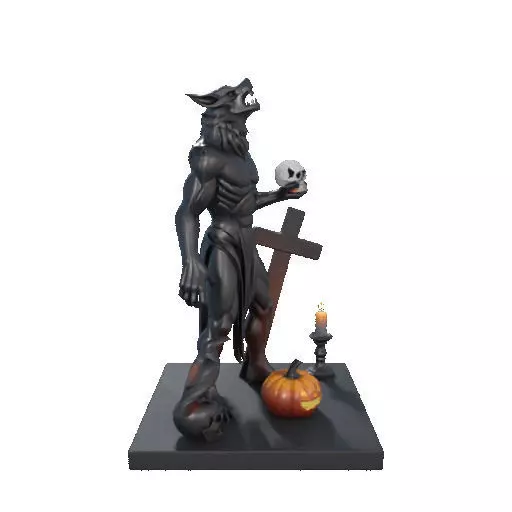 2631COLOR Werewolf Howling with Skull  3D Model  Halloween 3D print model_8
