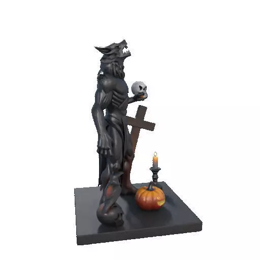 2631COLOR Werewolf Howling with Skull  3D Model  Halloween 3D print model_9