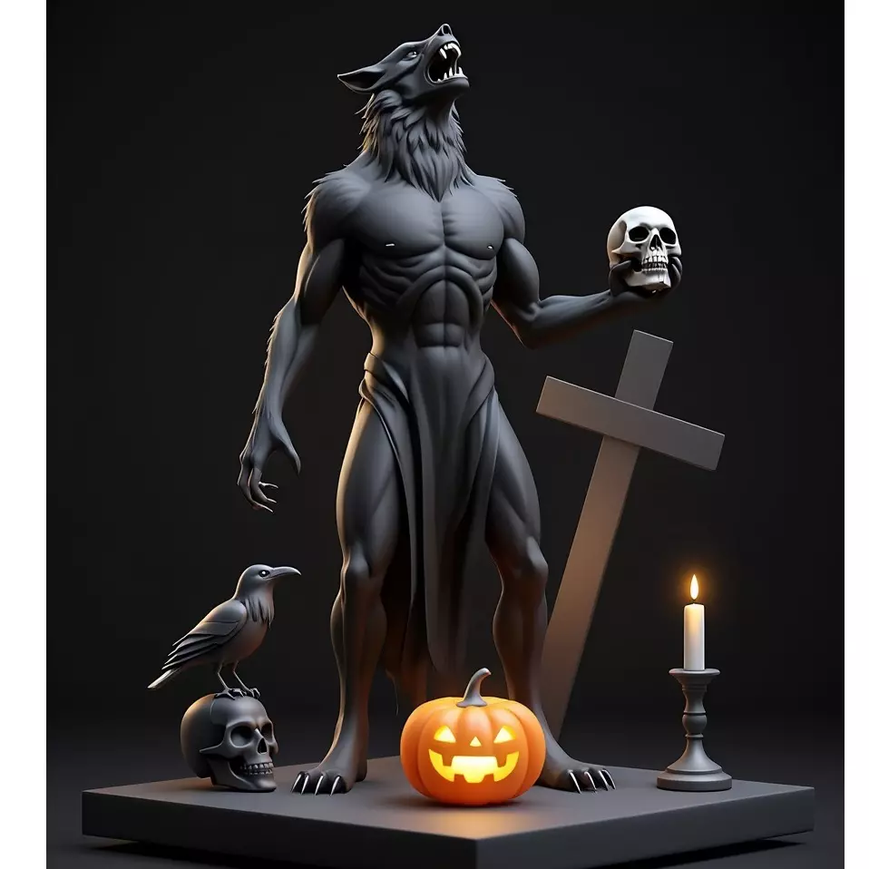 2631COLOR Werewolf Howling with Skull  3D Model  Halloween 3D print model_6