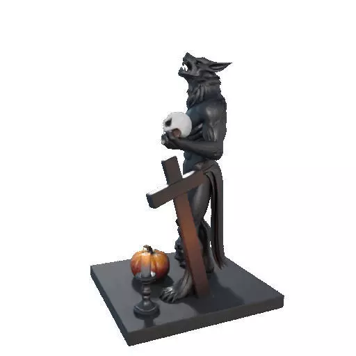 2631COLOR Werewolf Howling with Skull  3D Model  Halloween 3D print model_25