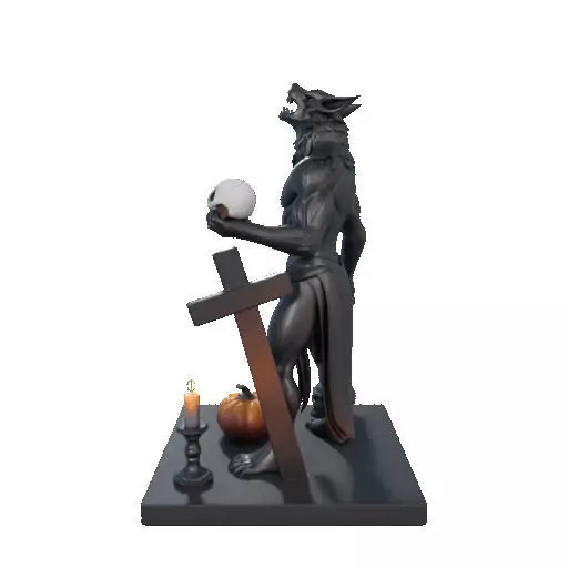2631COLOR Werewolf Howling with Skull  3D Model  Halloween 3D print model_23