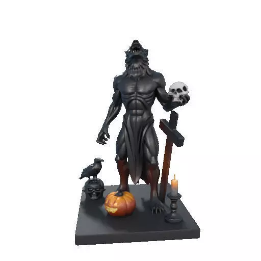 2631COLOR Werewolf Howling with Skull  3D Model  Halloween 3D print model_31