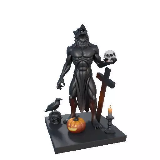 2631COLOR Werewolf Howling with Skull  3D Model  Halloween 3D print model_32