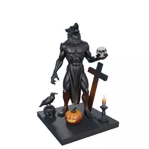 2631COLOR Werewolf Howling with Skull  3D Model  Halloween 3D print model_33