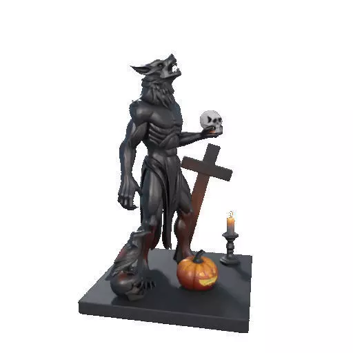 2631COLOR Werewolf Howling with Skull  3D Model  Halloween 3D print model_37
