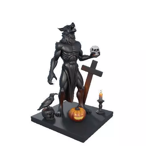 2631COLOR Werewolf Howling with Skull  3D Model  Halloween 3D print model_35