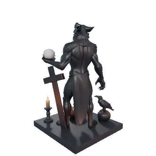 2631COLOR Werewolf Howling with Skull  3D Model  Halloween 3D print model_19