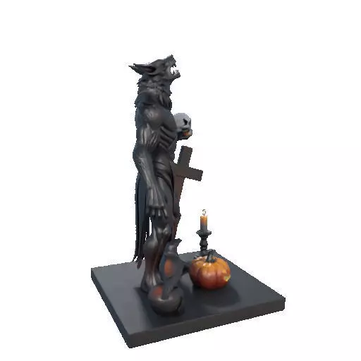 2631COLOR Werewolf Howling with Skull  3D Model  Halloween 3D print model_10