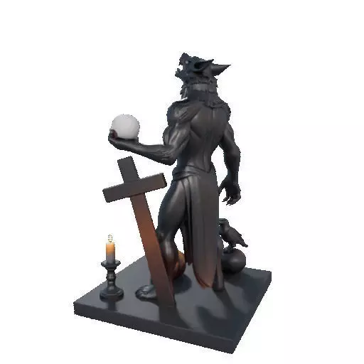 2631COLOR Werewolf Howling with Skull  3D Model  Halloween 3D print model_21