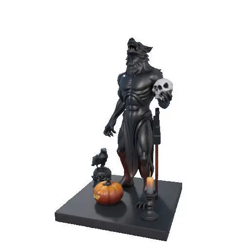 2631COLOR Werewolf Howling with Skull  3D Model  Halloween 3D print model_29