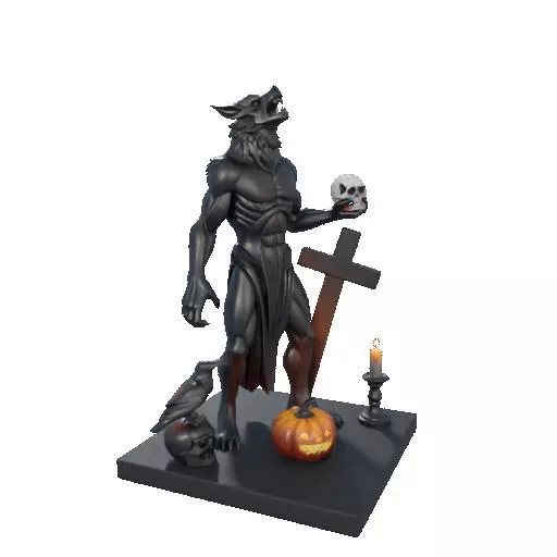 2631COLOR Werewolf Howling with Skull  3D Model  Halloween 3D print model_36