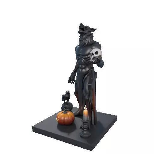 2631COLOR Werewolf Howling with Skull  3D Model  Halloween 3D print model_28