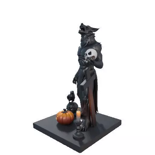 2631COLOR Werewolf Howling with Skull  3D Model  Halloween 3D print model_27
