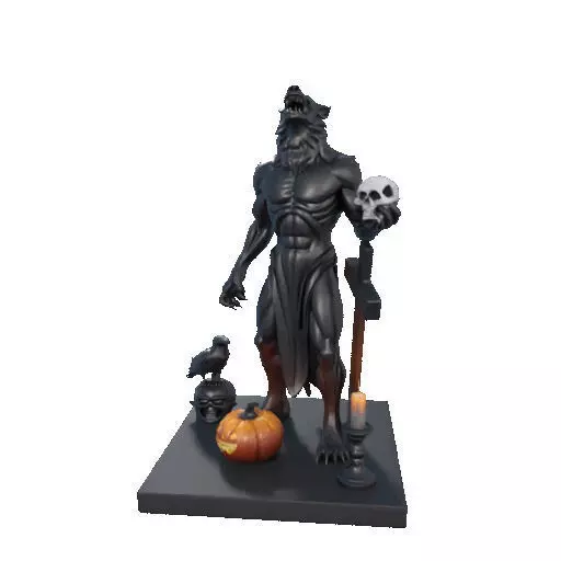 2631COLOR Werewolf Howling with Skull  3D Model  Halloween 3D print model_30