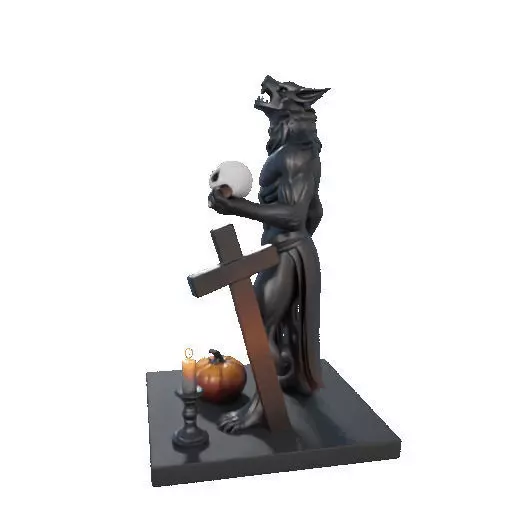 2631COLOR Werewolf Howling with Skull  3D Model  Halloween 3D print model_24