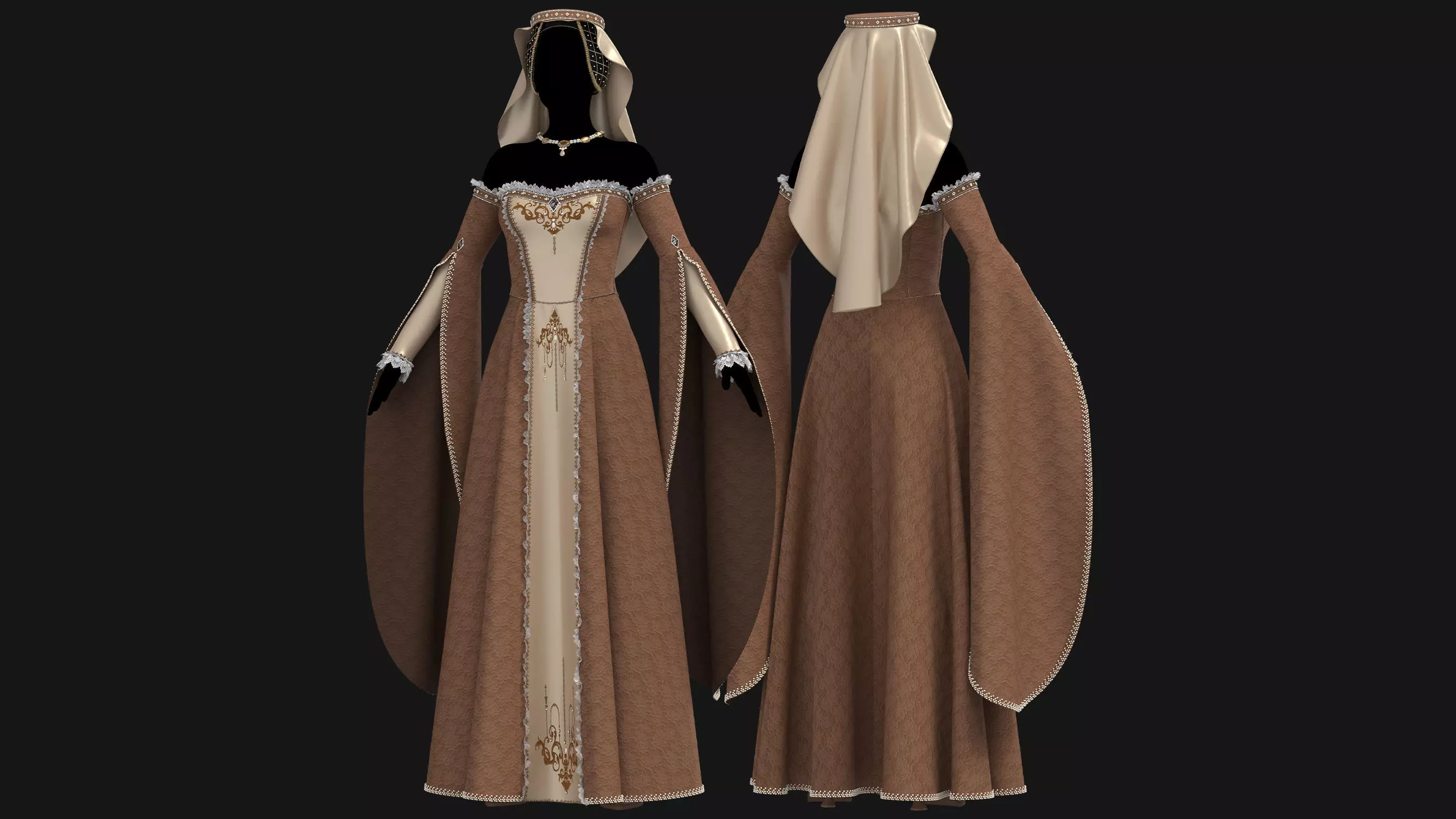 Female Medieval Dress-E 3D model_6