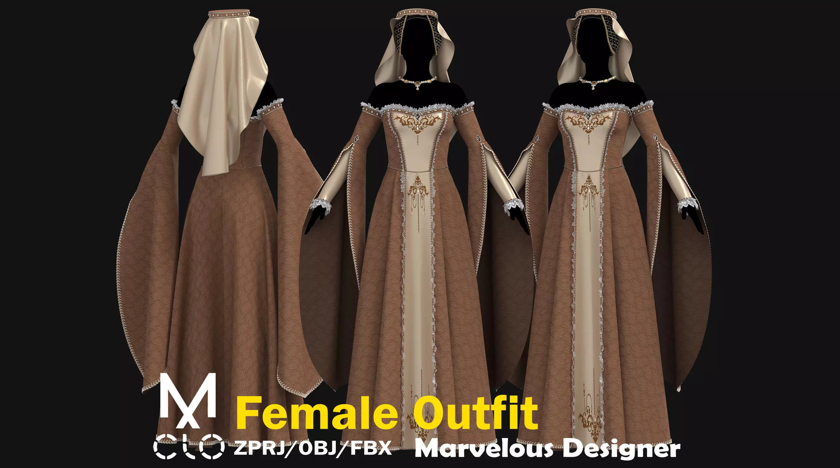 Female Medieval Dress-E 3D model_0