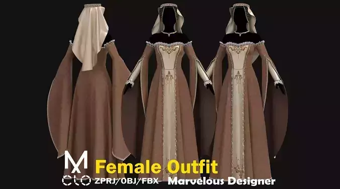 Female Medieval Dress-E 3D model