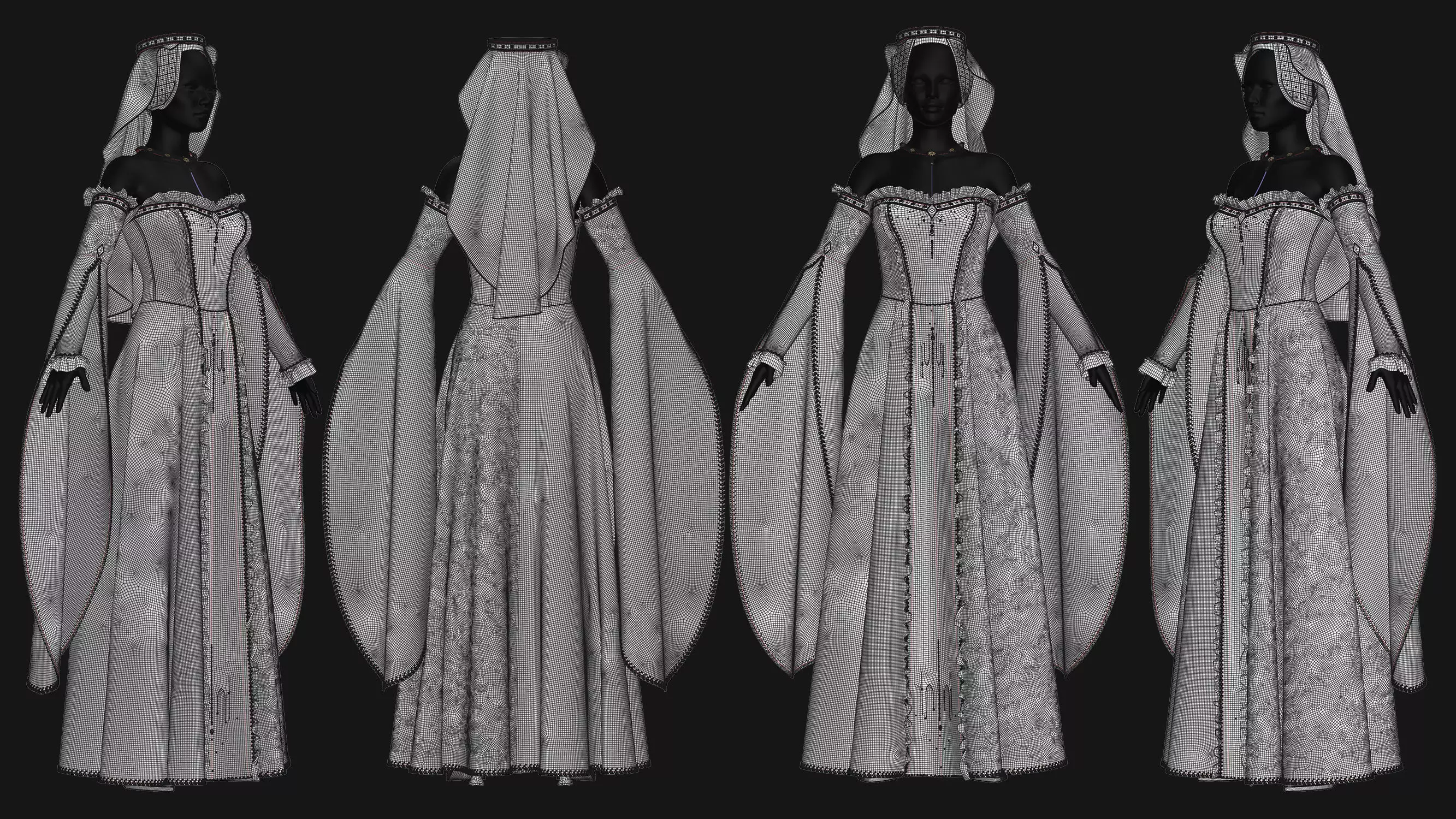 Female Medieval Dress-E 3D model_5