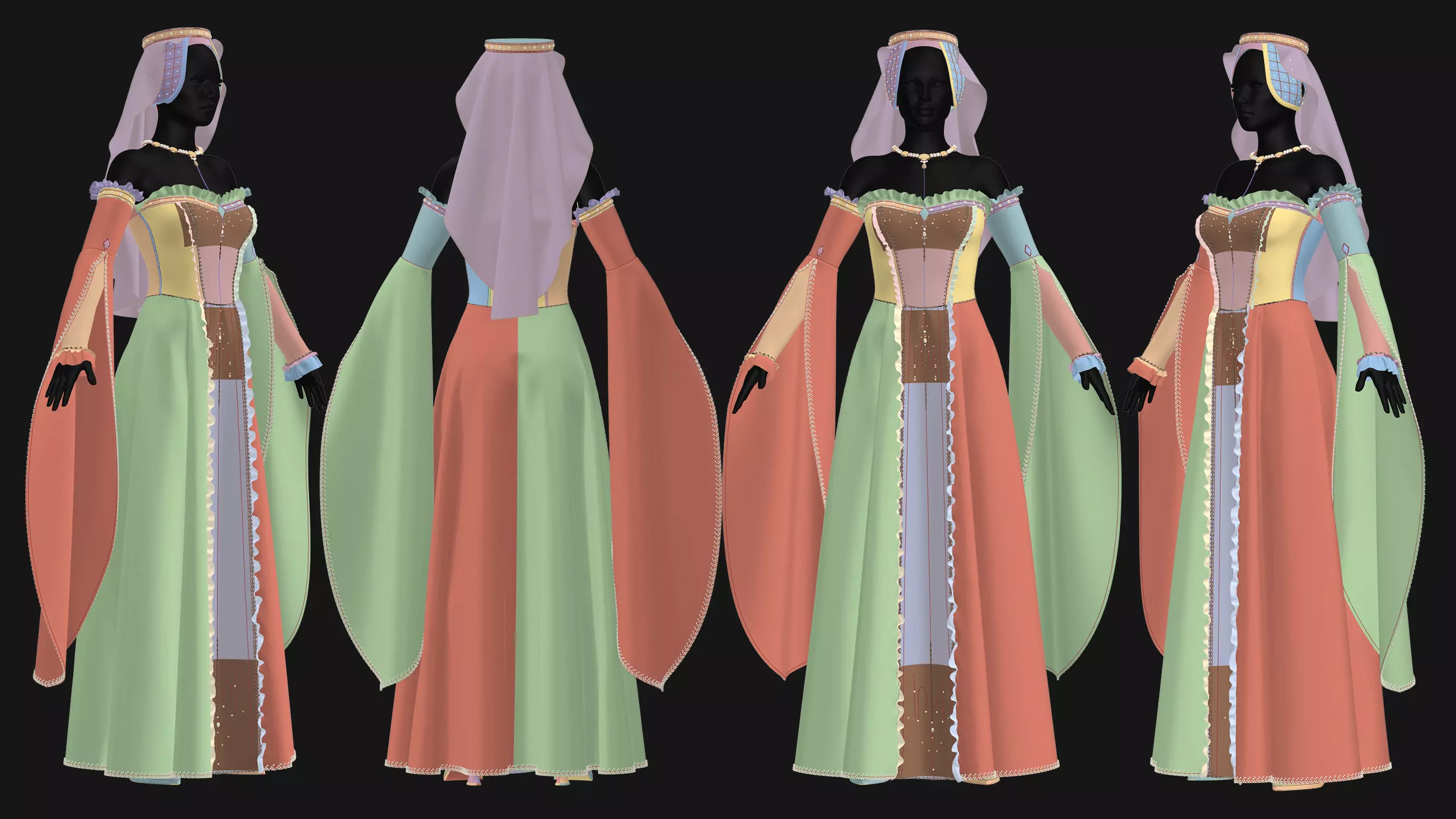 Female Medieval Dress-E 3D model_4