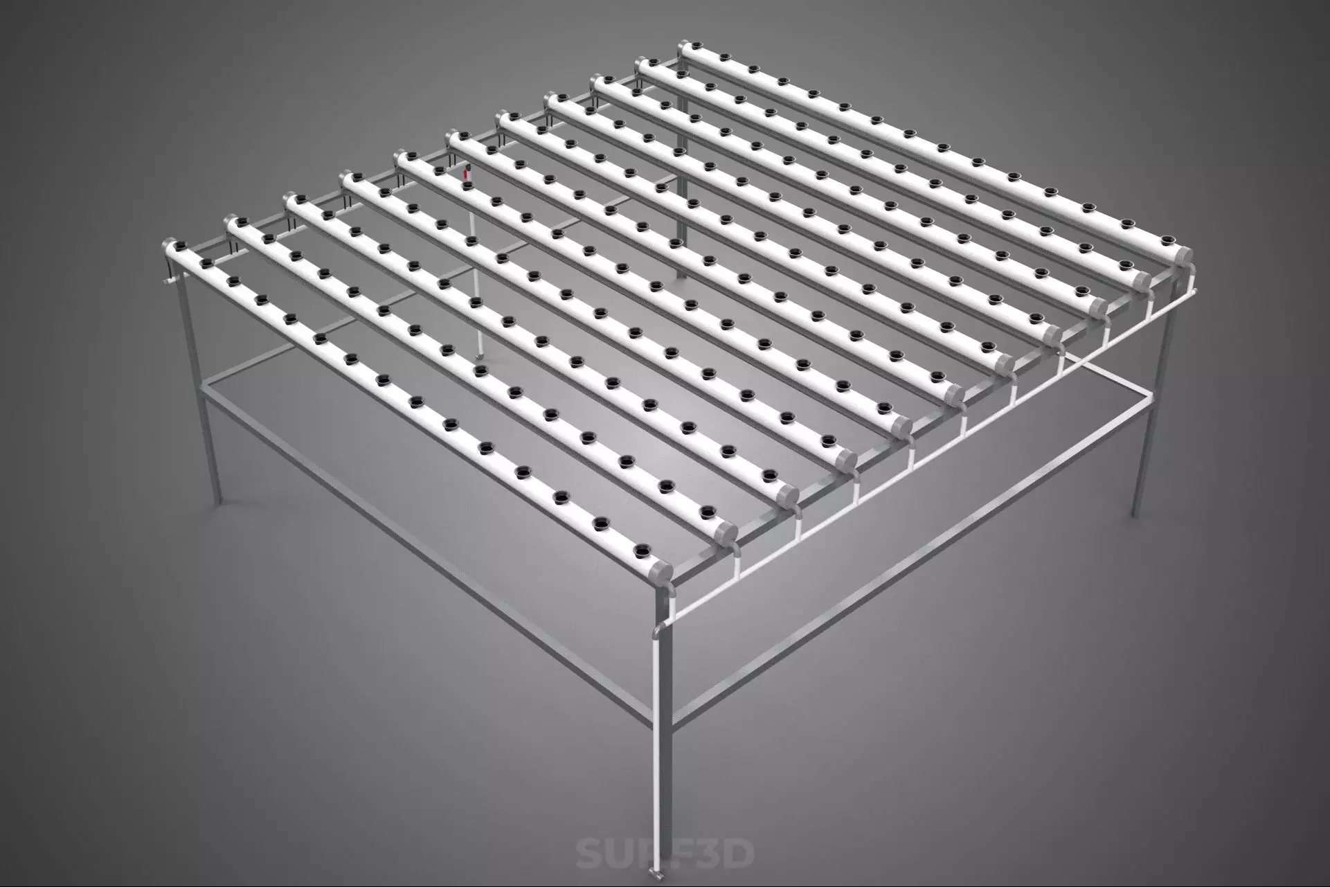 NFT GROW RACK PVC NETPOT SETUP SOIL-LESS HYDROPONIC FARM PLANT 3D model_5