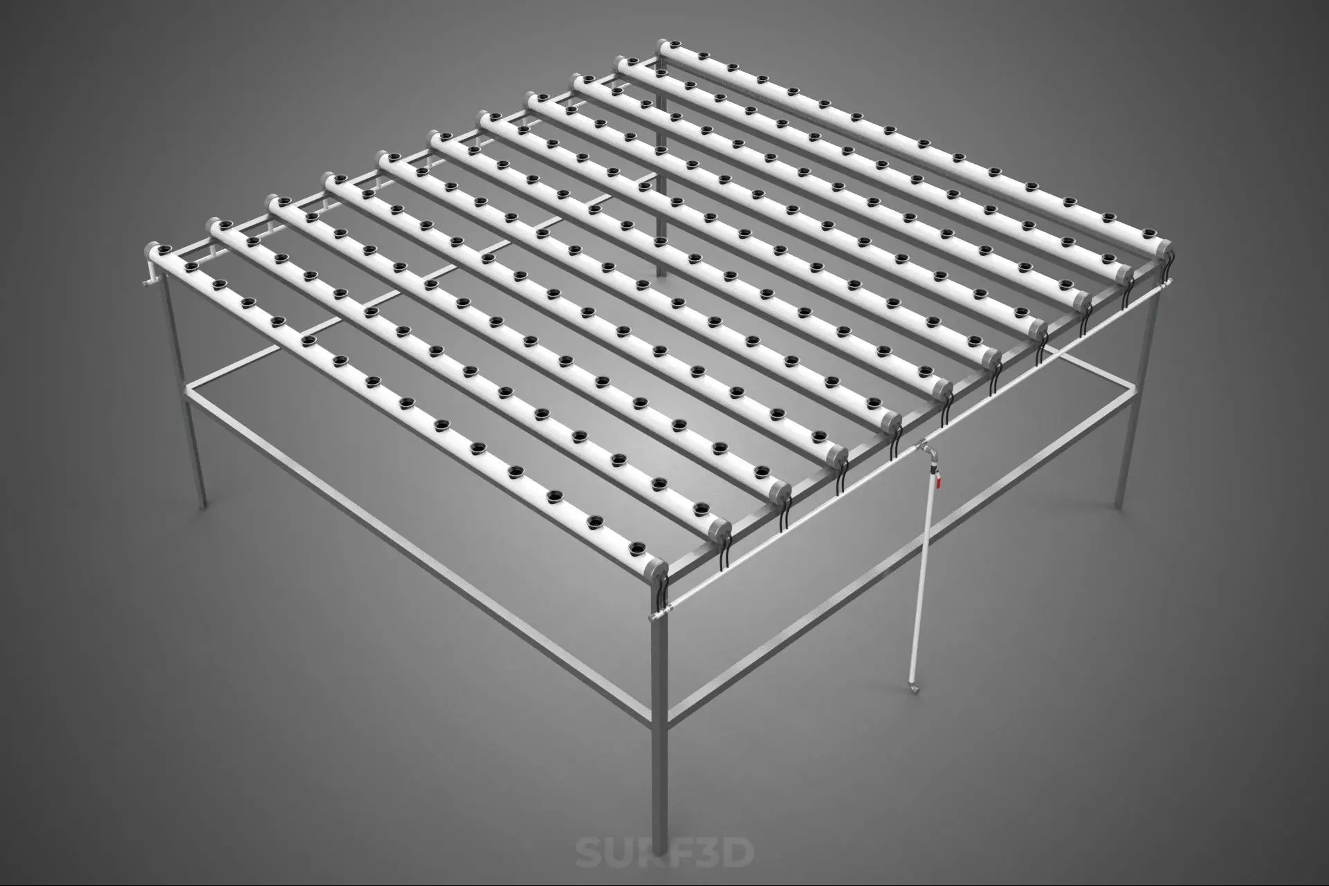 NFT GROW RACK PVC NETPOT SETUP SOIL-LESS HYDROPONIC FARM PLANT 3D model_1