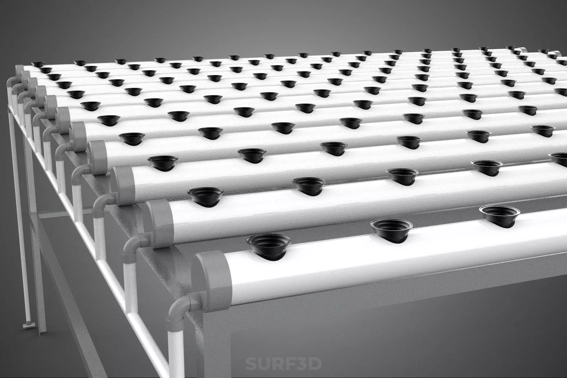 NFT GROW RACK PVC NETPOT SETUP SOIL-LESS HYDROPONIC FARM PLANT 3D model_17