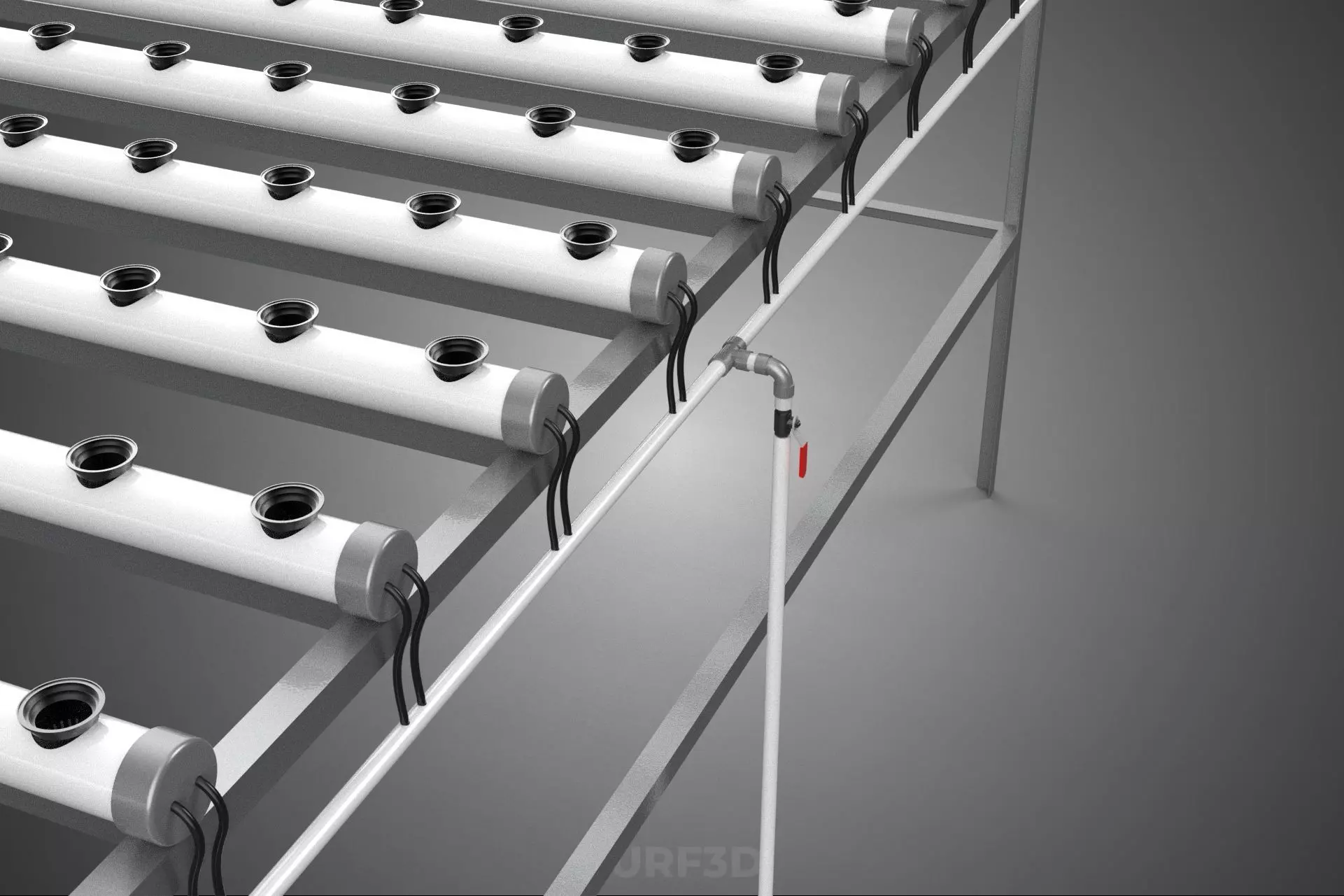 NFT GROW RACK PVC NETPOT SETUP SOIL-LESS HYDROPONIC FARM PLANT 3D model_23