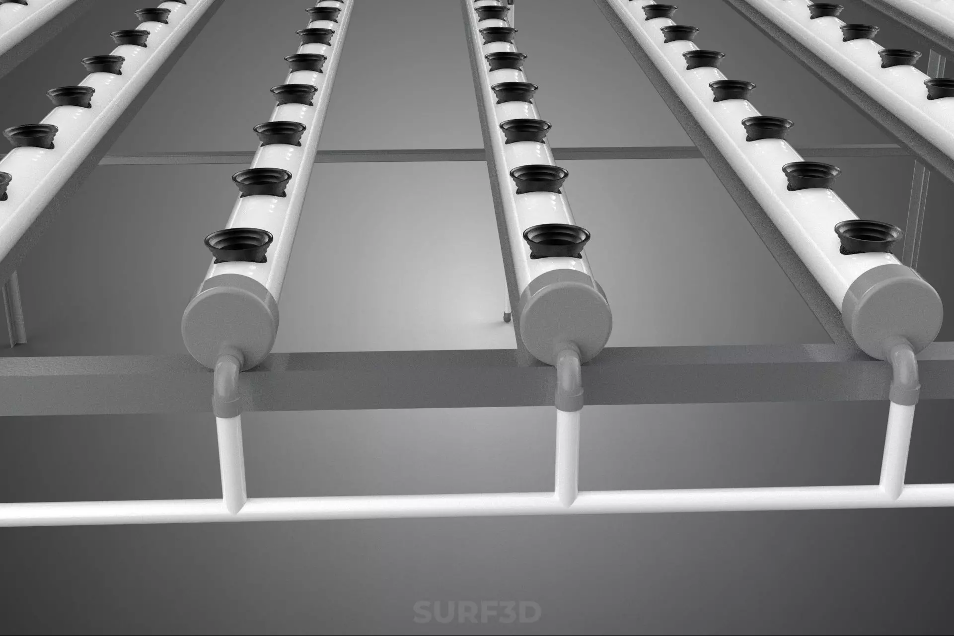 NFT GROW RACK PVC NETPOT SETUP SOIL-LESS HYDROPONIC FARM PLANT 3D model_18