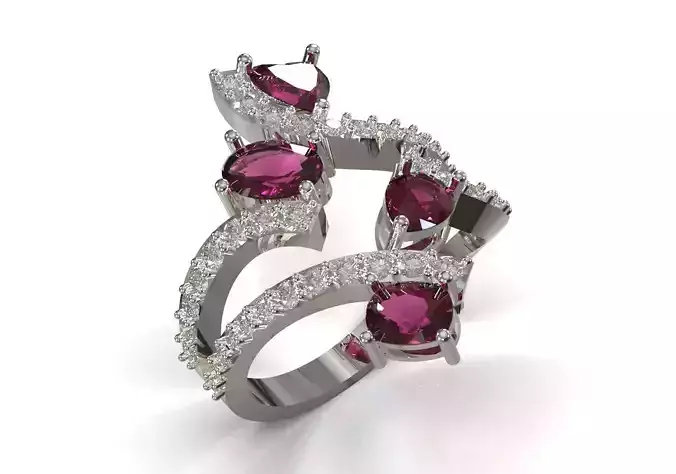 Knotting Heart and Oval Gemstone Cocktail Ring jr00277