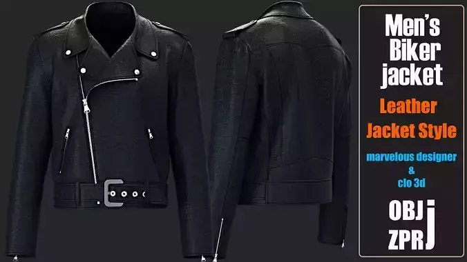 Biker Jacket For Men -3D Clothing Model - OBJ ZPRJ 3D model
