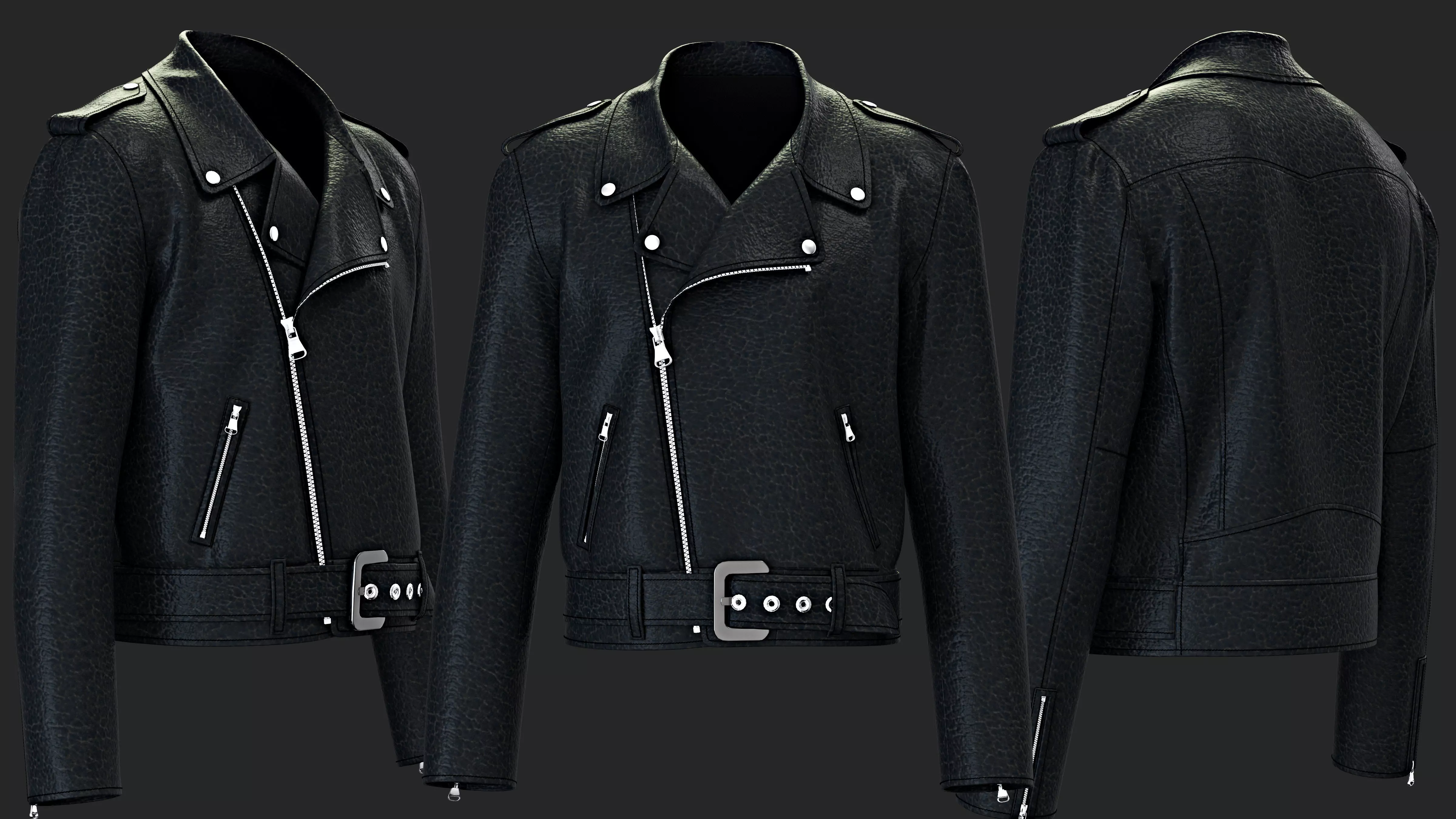 Biker Jacket For Men -3D Clothing Model - OBJ ZPRJ 3D model 3D model_1