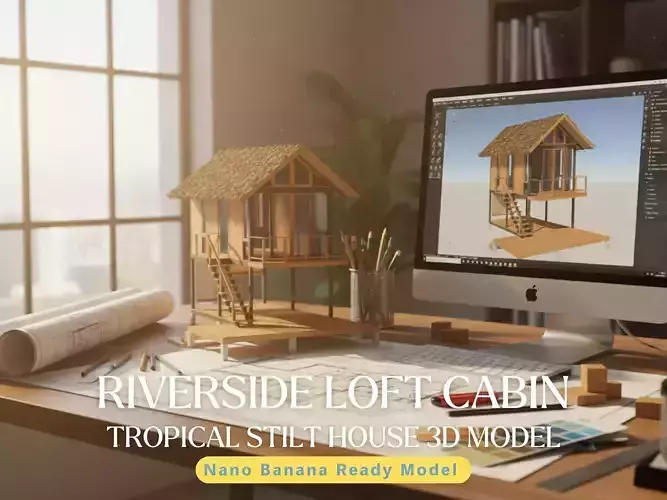 River Deck Cabin - Modern Tropical - Home at Weekend - Tiny Home 3D model 2