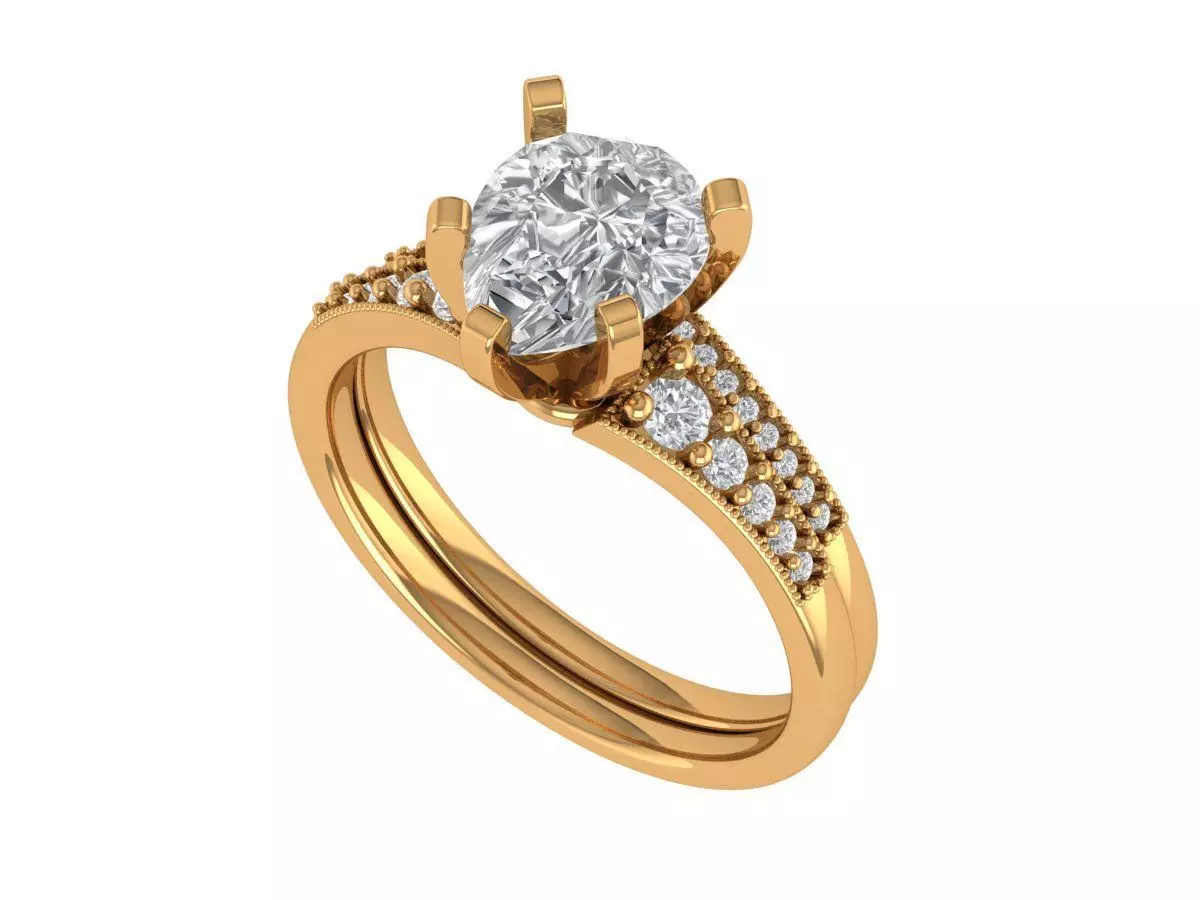 Pear Engagement Ring 3D print model_4