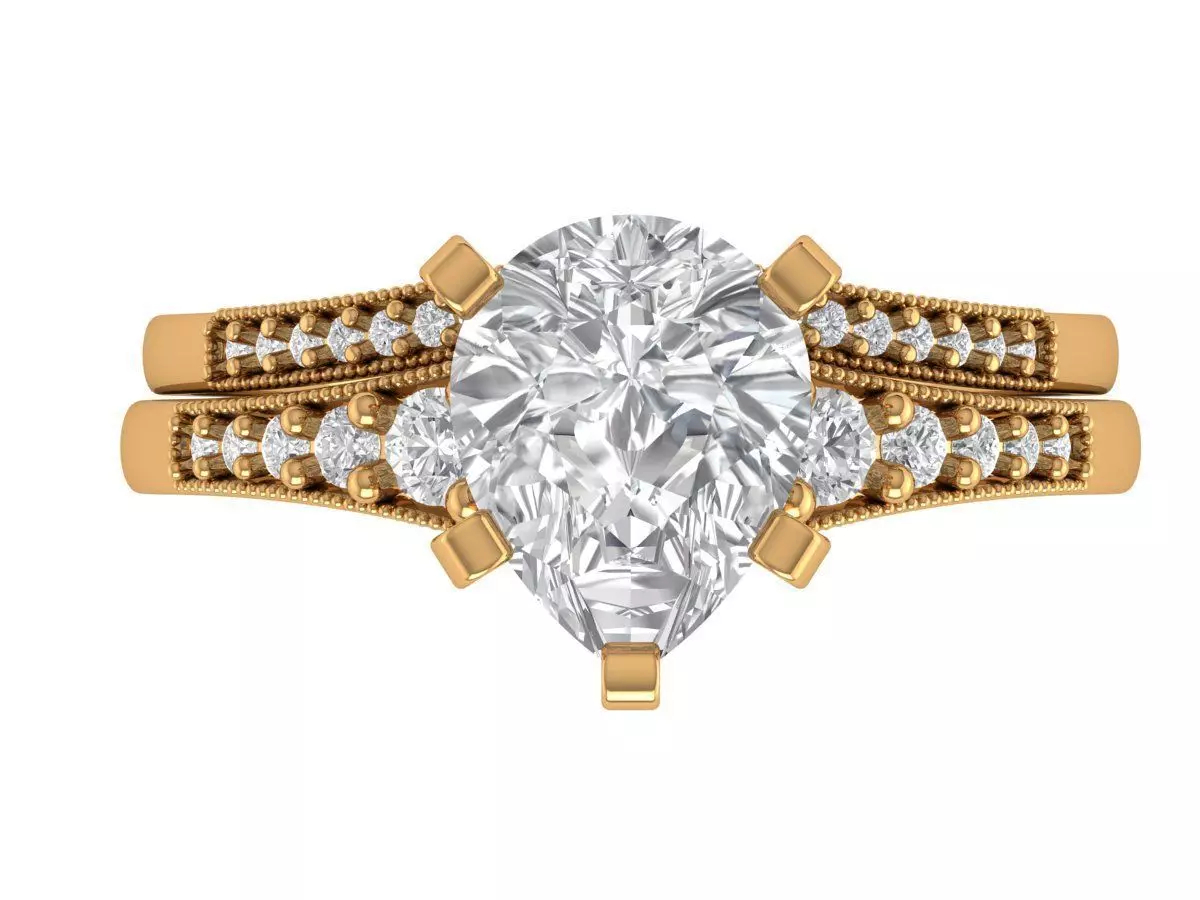 Pear Engagement Ring 3D print model_2