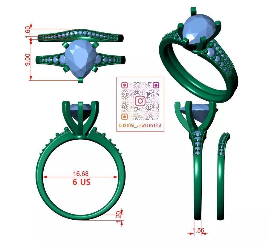 Pear Engagement Ring 3D print model_6