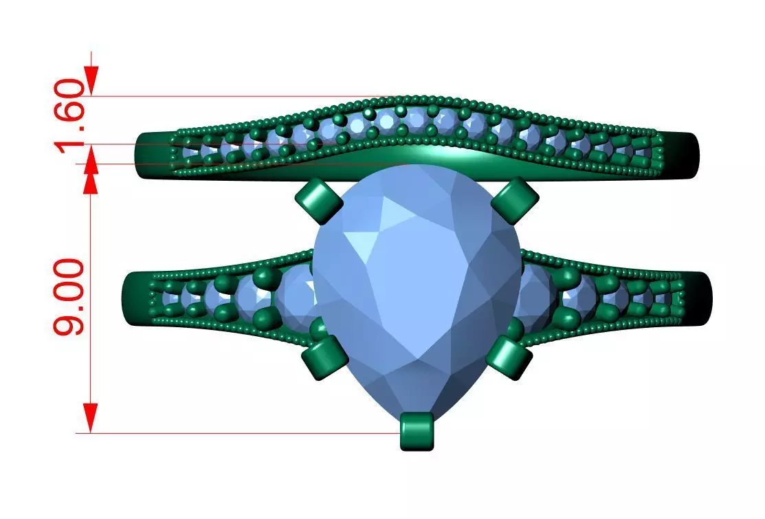 Pear Engagement Ring 3D print model_9