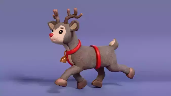 Low-Poly Cartoon Christmas Reindeer with Rig