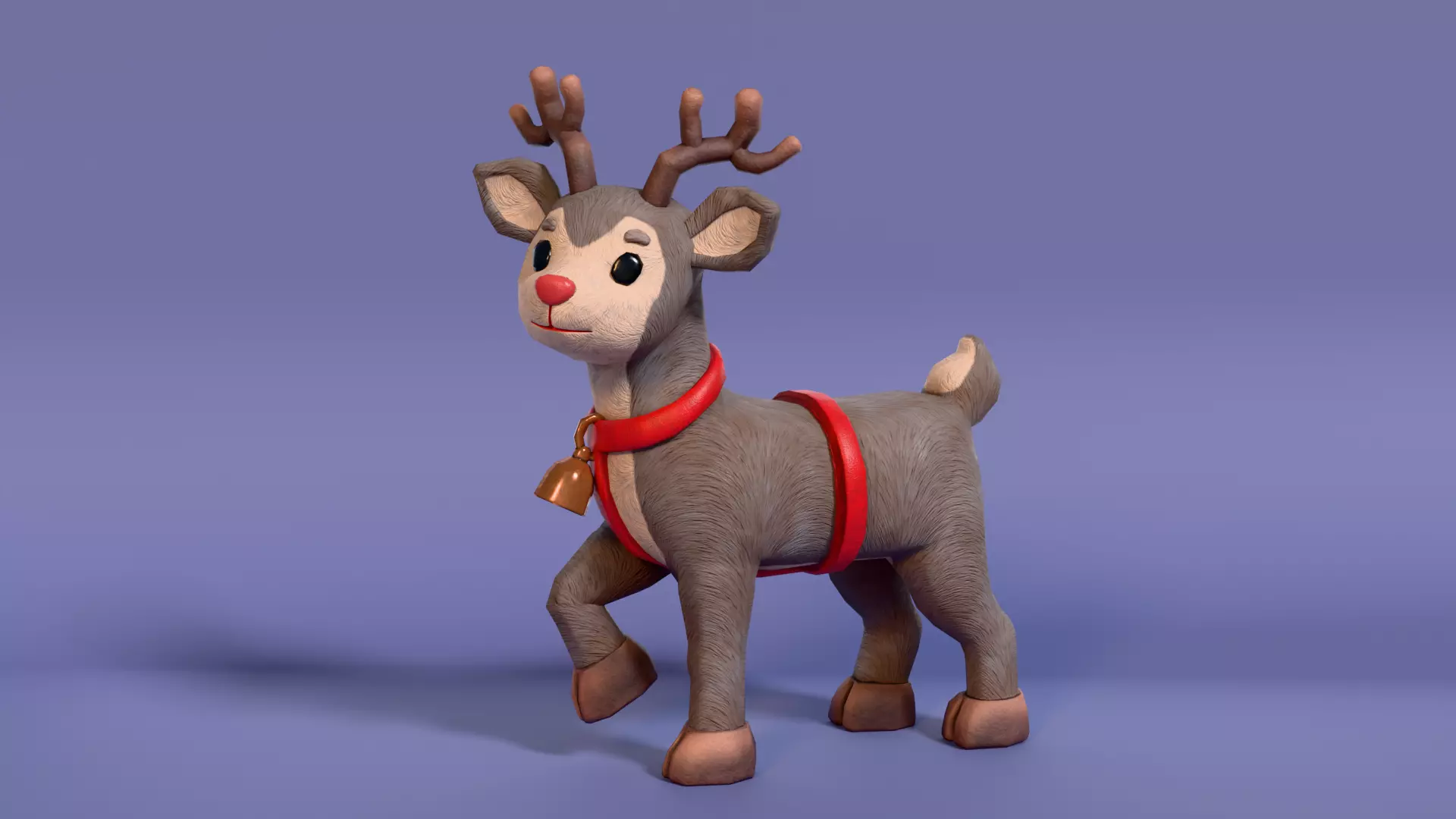 Low-Poly Cartoon Christmas Reindeer with Rig Low-poly 3D model_4