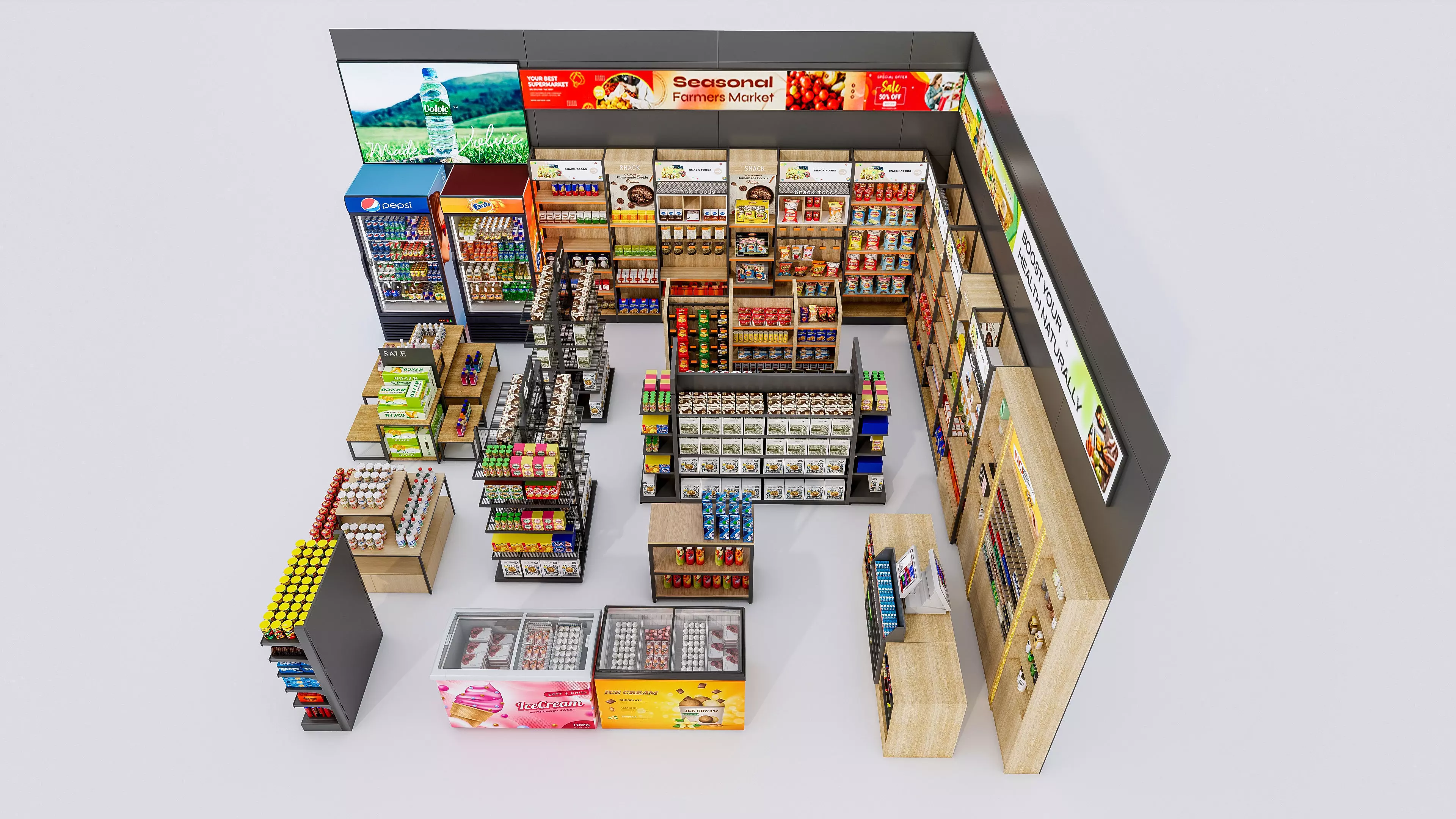 Supermarket Convenience Store Shelves Display Racks 4 3D model_11