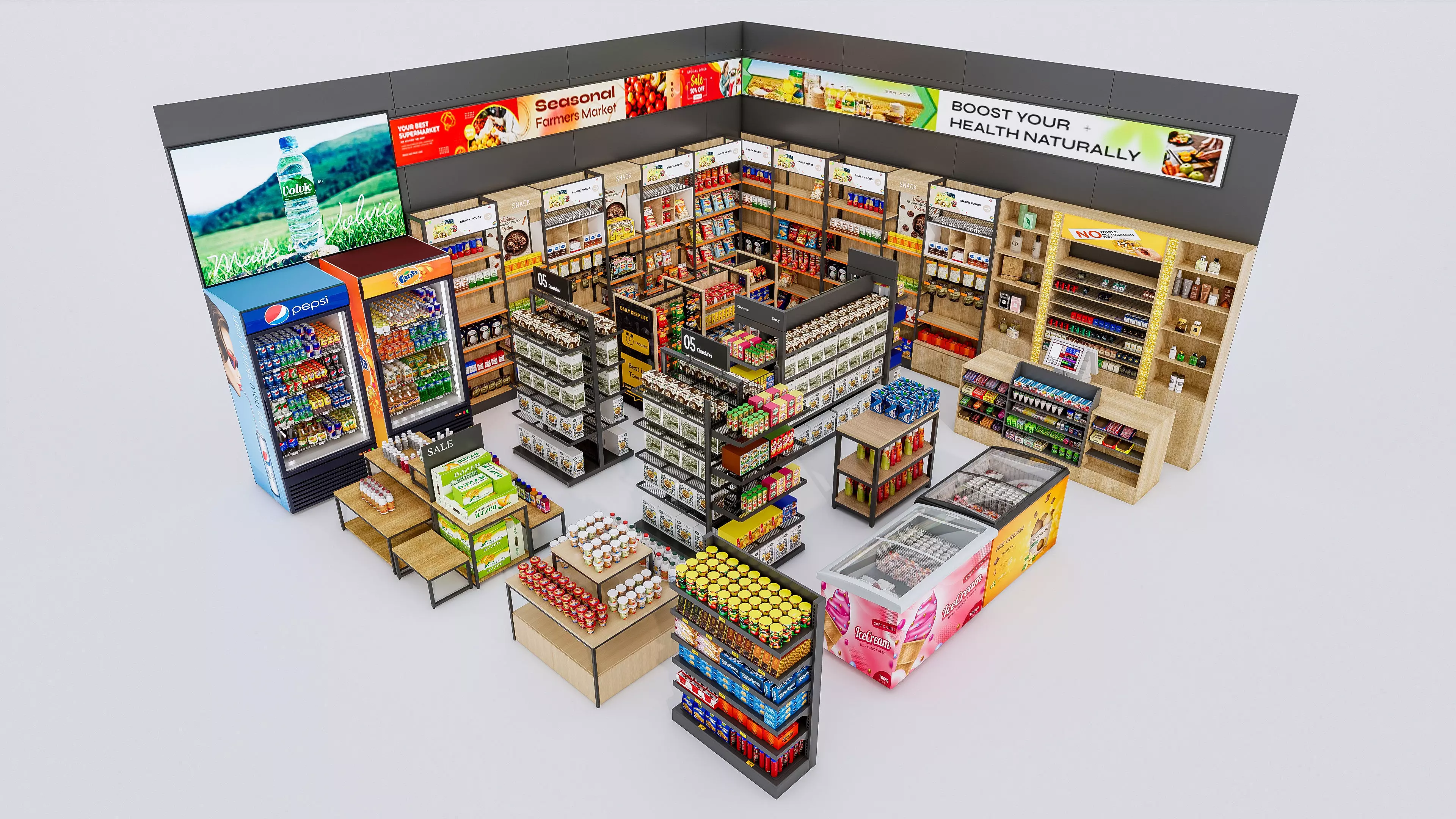 Supermarket Convenience Store Shelves Display Racks 4 3D model_1