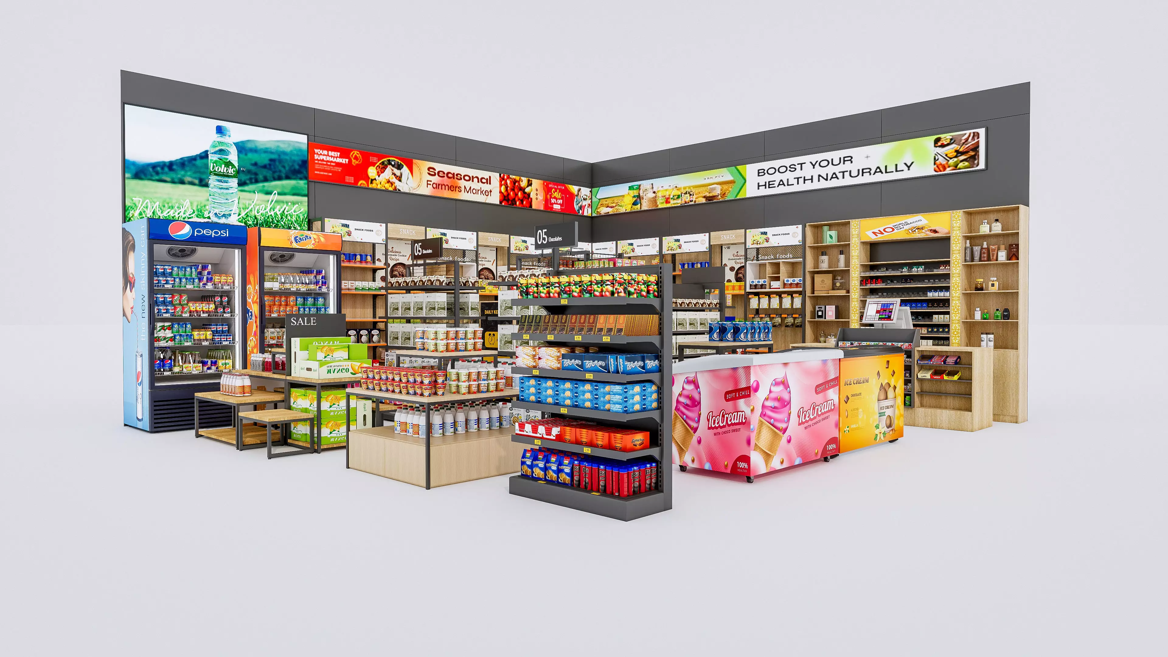 Supermarket Convenience Store Shelves Display Racks 4 3D model_16