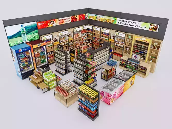 Supermarket Convenience Store Shelves Display Racks 4 3D model