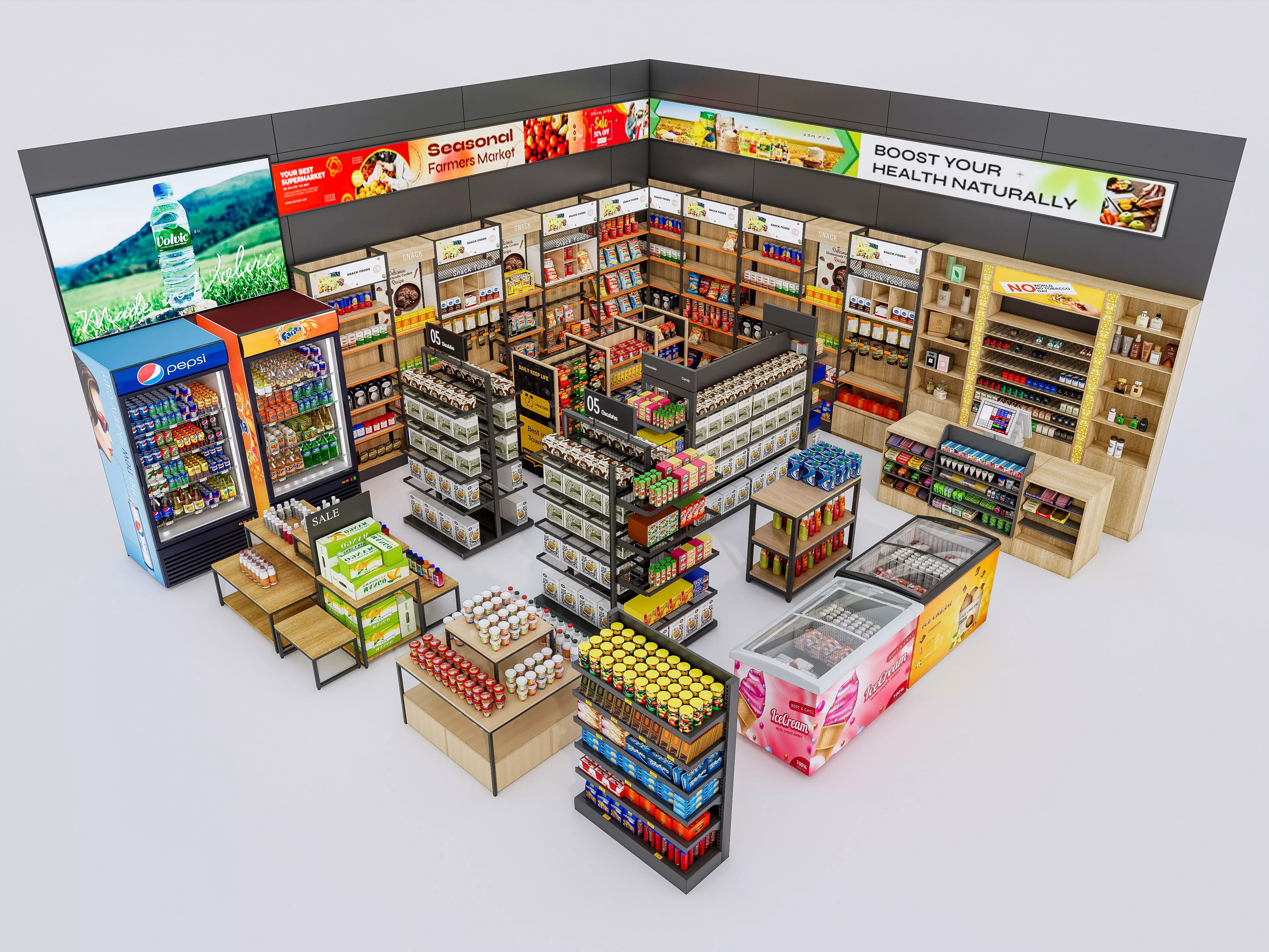 Supermarket Convenience Store Shelves Display Racks 4 3D model_0