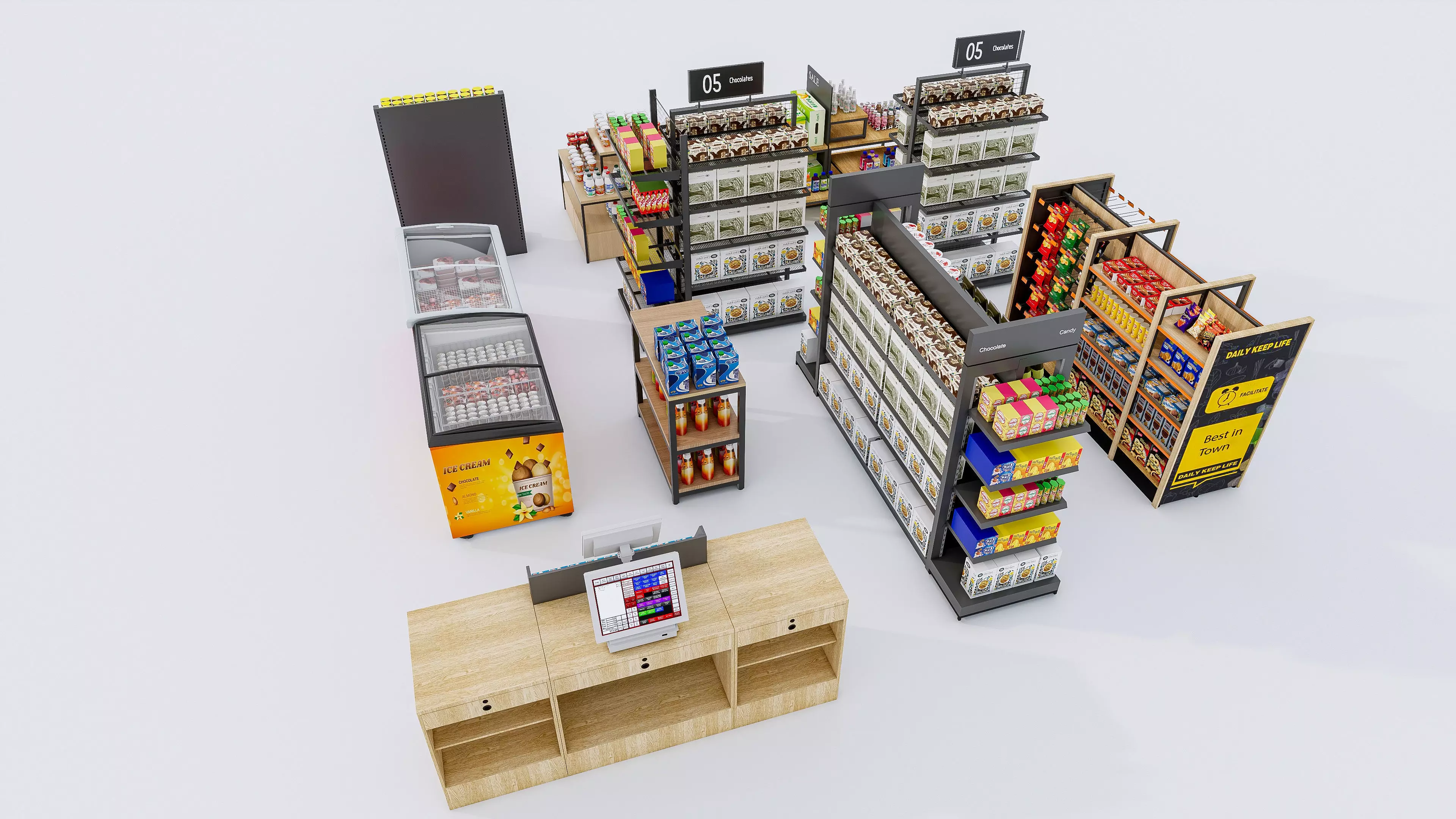 Supermarket Convenience Store Shelves Display Racks 4 3D model_2