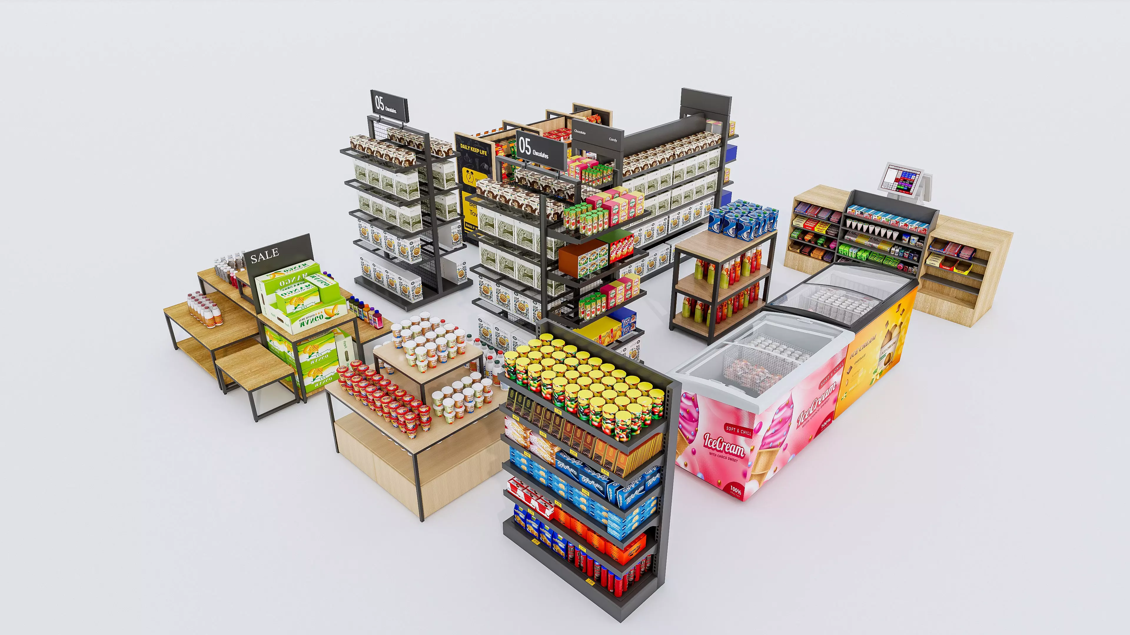 Supermarket Convenience Store Shelves Display Racks 4 3D model_4