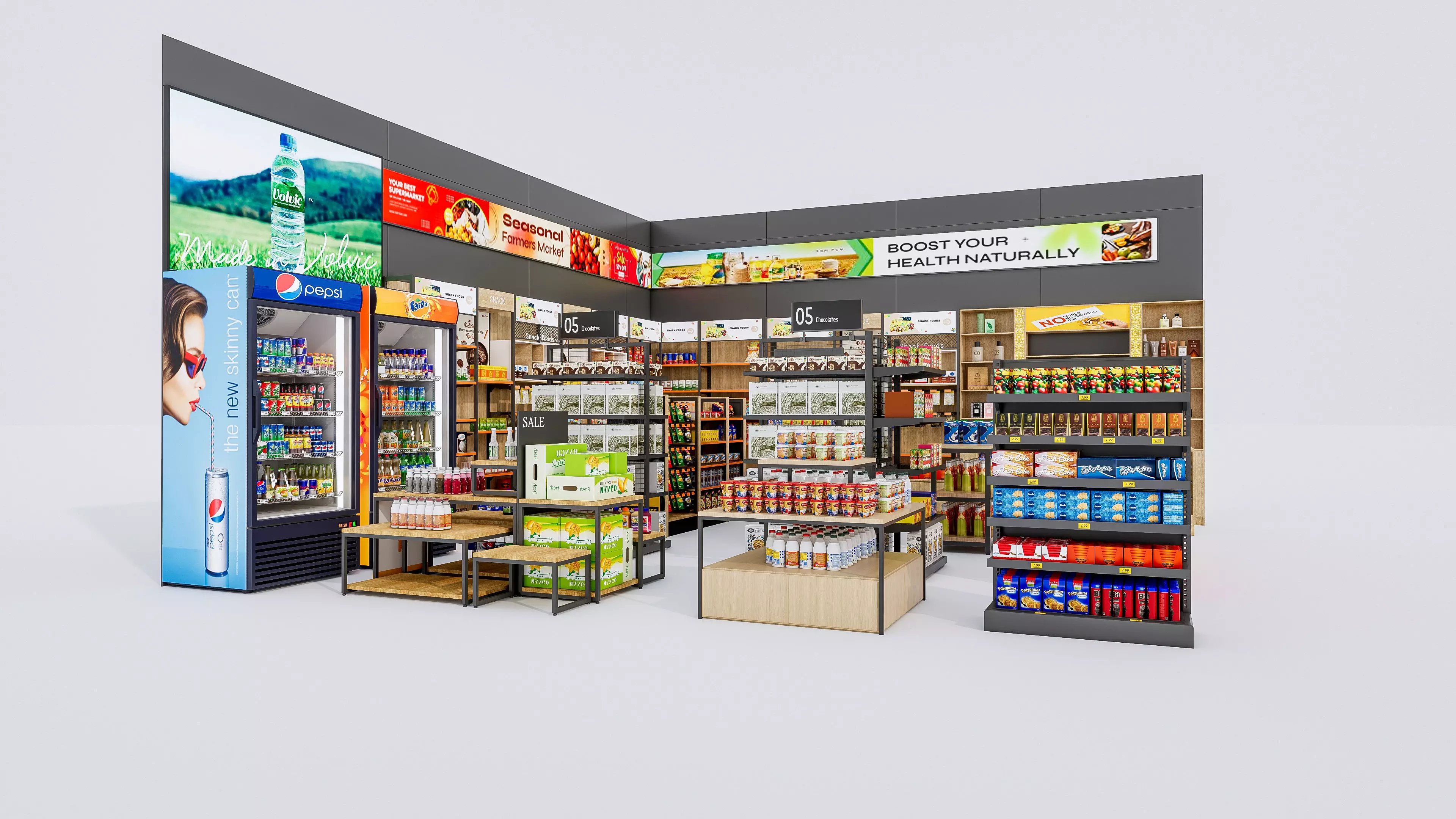 Supermarket Convenience Store Shelves Display Racks 4 3D model_15